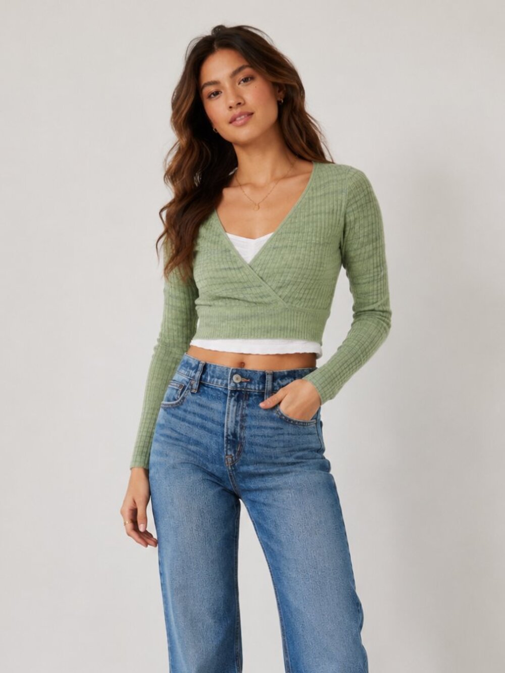 NEW American Eagle AE Wrap Front Ribbed Knit Sweater Size Medium